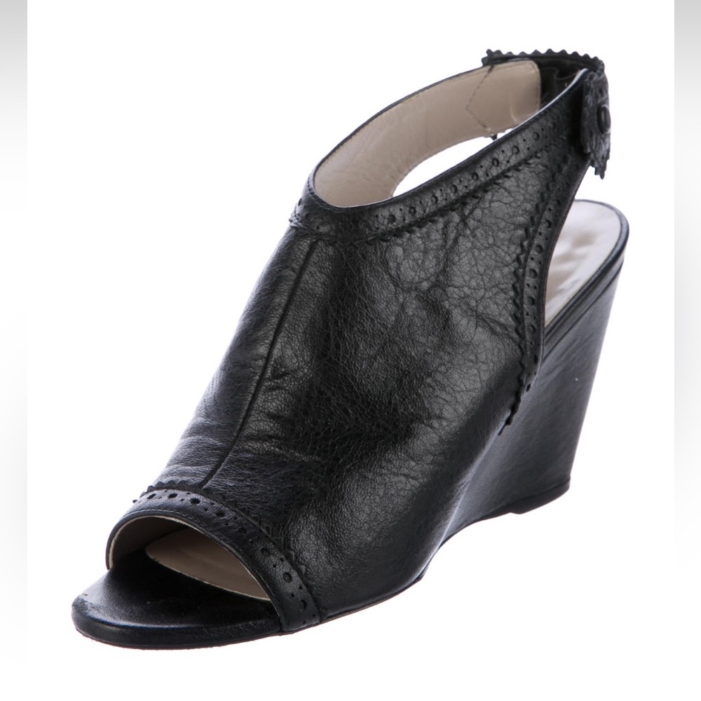 Balenciaga Black Leather Wedge Sandals